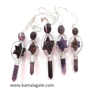 Pendule à étoiles filantes en cristal naturel 3 pièces Feng Shui Merkaba Star 7 Chakra Reiki Pendule à pierres précieuses Artisanat en pierre semi-précieuse - Product Image 6