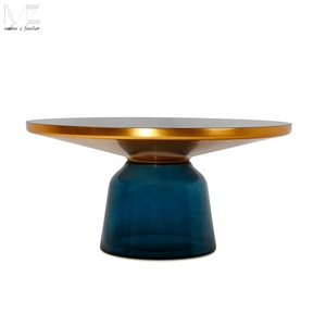 Thiết Kế Hiện Đại Phòng Khách Sang Trọng Đầy Màu Sắc Vòng Vàng Mạ Crôm Thép <span class=keywords><strong>End</strong></span> Bảng Tempered <span class=keywords><strong>Glass</strong></span> Side Bell Bàn Cà Phê Cho Khách Sạn - Product Image 3