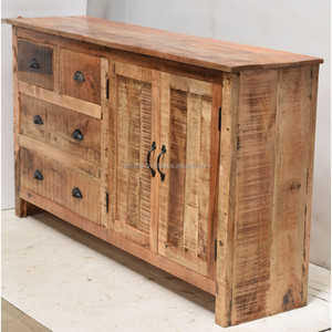 Aparador de Madera de Mango Maciza de Estilo Industrial Moderno Urbano, Diseño Antiguo con Puerta y Cajón para Comedor, Oficina, Hogar, Sala de Estar - Product Image 3