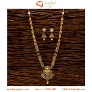 Juego de collar de piedra chapada en oro indio y exportadores de joyas antiguas chapadas en oro en Bombai, joyas artificiales al por mayor-15430 - Product Image 1