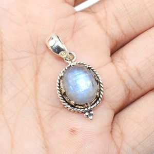 Colgante de plata de ley 925 con forma ovalada y arcoíris blanco, joyería de venta al por mayor - Product Image 4