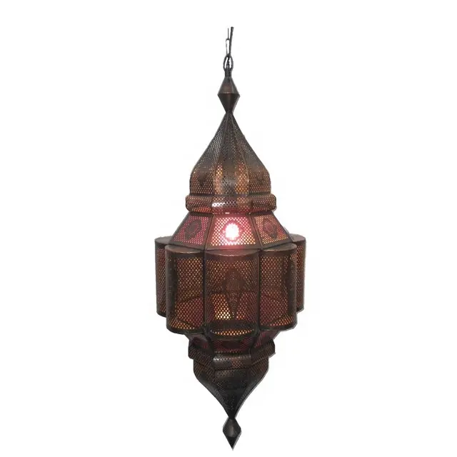 MOROCCAN HANGING LANTERN IN COPPER ANTIQUE FINISH