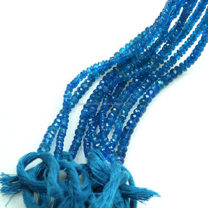 Perles de rondelle à facettes en apatite bleu néon naturel de 3 à 4mm de taille brin de 13.5 pouces de long - Product Image 6