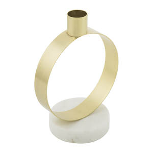 <b>Candle</b> Stand Handmade 7 Inch made of Brass with White <b>Marble</b> Stone Real Brass Round Home Decoration - Product Image 1