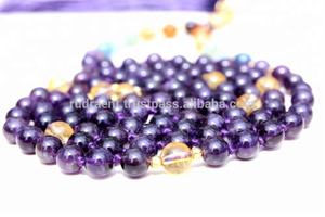 7 Chakra bohemio Mala anudado borla collar amatista piedras preciosas Piedras Naturales curación cuentas de cristal con Fiesta de diamantes - Product Image 3