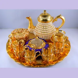 Pearl Revestido de Ouro Turco Xícaras De Chá Conjunto Com Bule de Chá