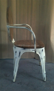 Silla de café de Metal rústico Industrial con asiento de madera y respaldo, silla de café de Metal antiguo - Product Image 6