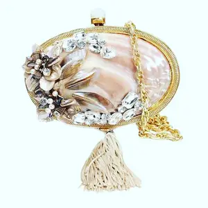 Bolso de mano de nácar hecho a mano con diamantes de imitación para mujeres y niñas, bolso de fiesta a bajo precio de LUXURY CRAFTS