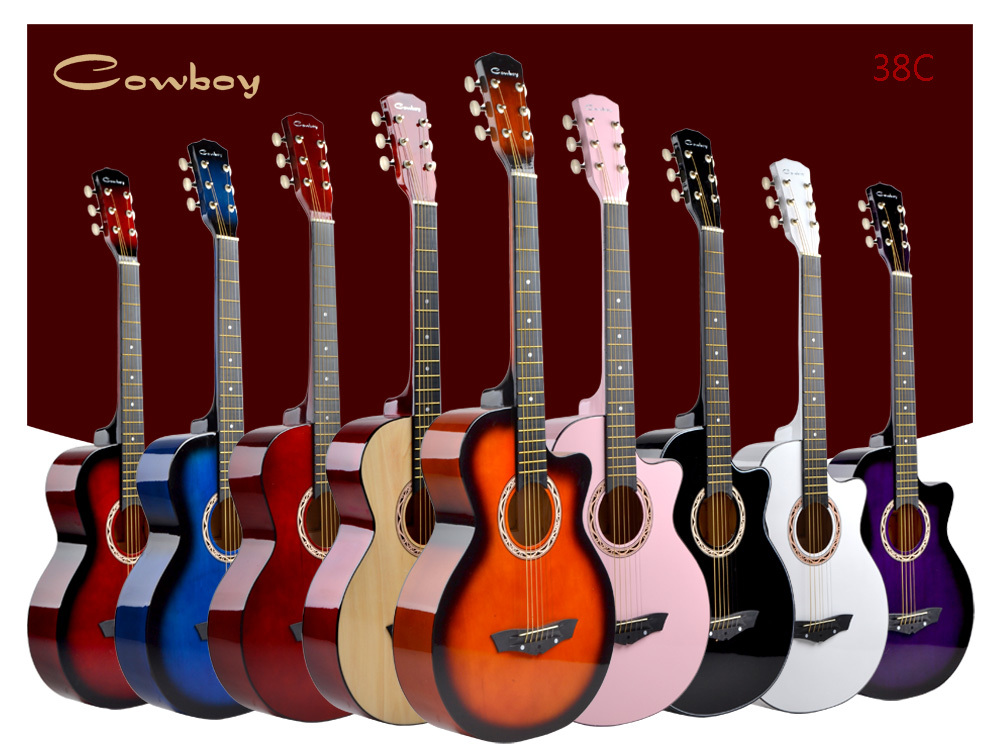 New Collection Guitar For Beginner Professional Acoustic Guitar 38 inch 38C colorful  Cutaway Guitar OEM,