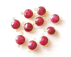 Fait à la main à la mode plaqué or teint rubis pierre précieuse forme ronde Double caution à facettes bijoux résultats lunette connecteur cadeau elle - Product Image 4
