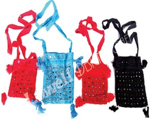 กระเป๋าใส่โทรศัพท์มือถือลายกระจกทำงานทำด้วยมือโบฮีเมียนสีขาวแบบชาวโบฮีเมียนอินเดียทำด้วยมือ PU/PVC น้ำหนักเบาสำหรับเดินทาง - Product Image 2