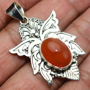 Lunette de forme ovale Pure cornaline 925 pendentifs en argent Sterling 925 bijoux en argent faits à la main 925 bijoux en argent indien - Product Image 3