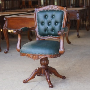 Silla de Oficina Giratoria de Madera de Caoba con Respaldo Alto, Base de Hierro, Cuero Sintético, Diseño Europeo, para Oficina en Casa, Interior, Comercial - Product Image 1