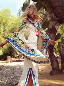 Vestido de verano de estilo europeo con manga acampanada para mujer, caftán bohemio, bordado de belleza atemporal, perfecto para vacaciones, 2019 - Product Image 3