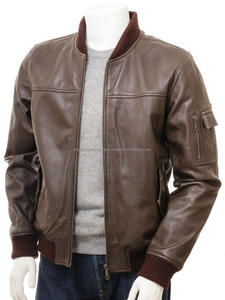 Chaqueta de Cuero Genuino Estilo Nuevo, Chaqueta Bomber Ajustada de Cuero Vacuno Marrón Vintage, Chaquetas de Béisbol de Cuero Marrón para Hombre - Product Image 3
