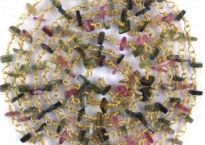 Natural Multi Tourmaline Gold Plated Metal Rosary Chain <b>Heishi</b> <b>Beads</b> 3-4mm Good Quality Jewelry Accessories Making Women - Product Image 6