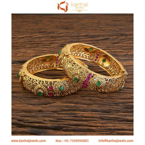 Handmade Imitation <b>Bangles</b> With Gold Plating 18035 Rubygreen - Product Image 1