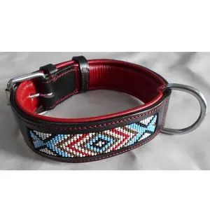 Collar de piel para perro personalizado con cuentas de Masai, el mejor Collar de piel auténtica de primera calidad con relleno supersuave para perros