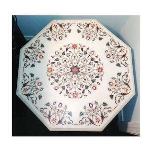 <b>White</b> Marble Inlay Coffee <b>Table</b> Top - Product Image 1