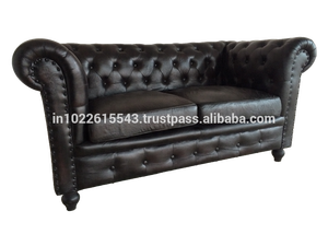 Industrial Genuine leather Chesterfield Sofa , Antique leather 2 seater Sofa - Product Image 2