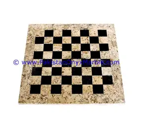 검은 색과 화석 코렐 대리석 아름다운 대리석 체스 세트 보드 체커 게임