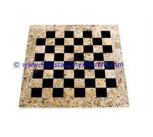 Magnifique jeu d'échecs en marbre, plateau de jeu de dames, noir et marbre fossile de Coréla - Product Image 1