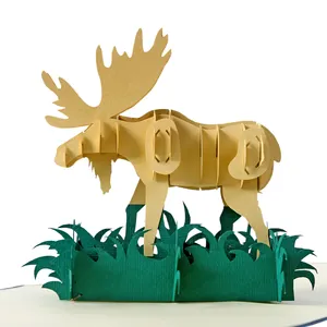 Tarjeta de felicitación Pop Up 3D con diseño personalizado de Animal, modelo de alce de alta calidad, proveedor de Vietnam