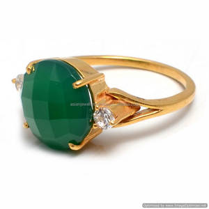 Bague en argent sterling 925 avec onyx vert et pierre précieuse CZ et or vermeil pour mariages fiançailles fêtes anniversaires - Product Image 1