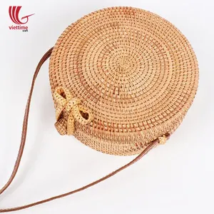 Summer beach shoulder round rattan bag/ Woman bohemian rattan bag made in Vietnam