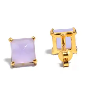 Lavender Chalcedony Stud Earring Gold Plated Earring Gemstone Stud Earrings