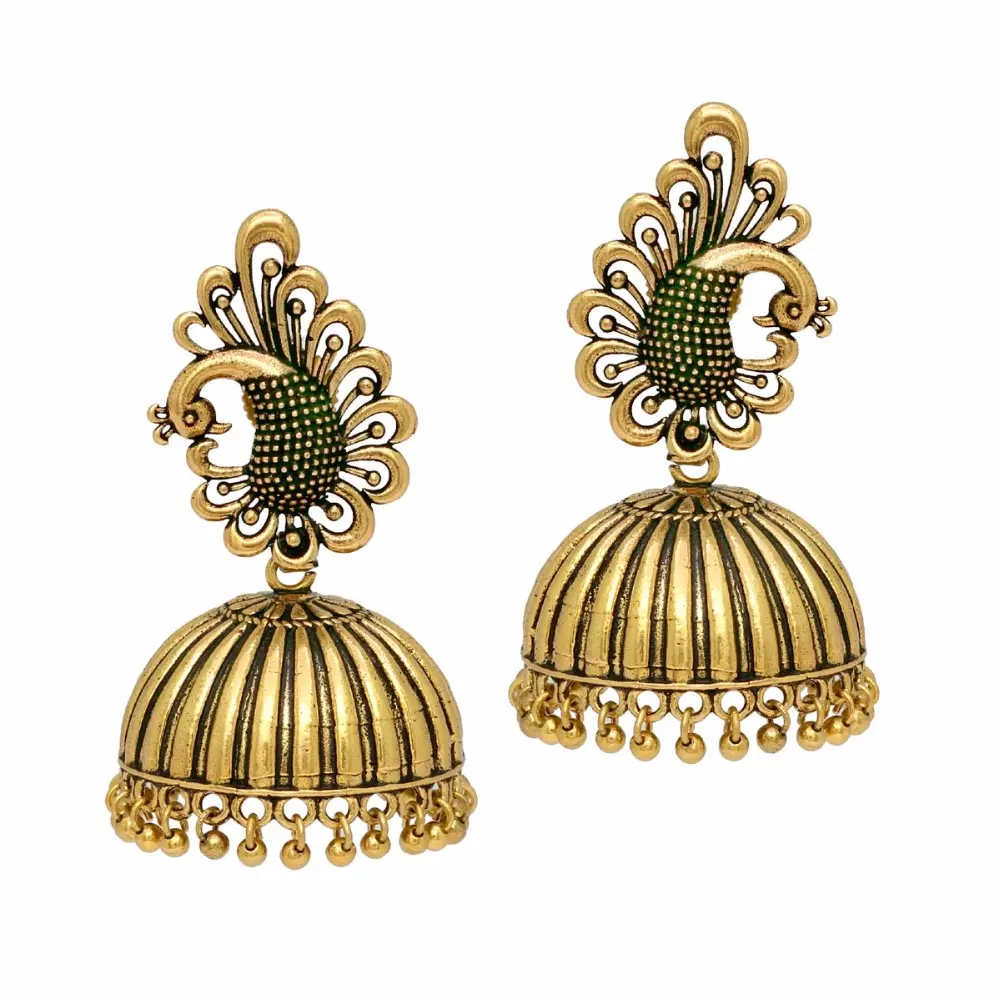 Traditionele Party Wear Geoxideerd Vergulde Handgemaakte Jhumka Jhumki Oorbellen