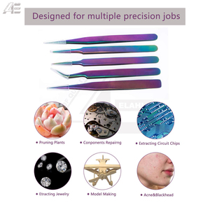 Juego de Pinzas para Extensión de Pestañas de Acero Inoxidable Arcoíris, Venta al Por Mayor 2026, 5 Piezas, Suministros de Belleza - Product Image 5