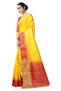 Impresionante Sari de seda amarillo Banarasi con trabajo Jacquard y blusa ApparelGarment - Product Image 2