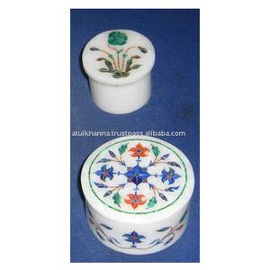 Boîtes décoratives rondes en marbre faites à la main en forme ronde - Product Image 1