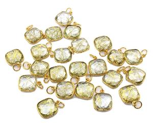 Golden Rutilated Quartz 24k Gold Plated Bezel 12mm Cushion Shape <b>Charm</b> Pendant Handmade Pendants <b>Charms</b> <b>for</b> <b>Jewelry</b> <b>Making</b> - Product Image 2