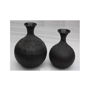 แจกันเหล็กโลหะที่มีการทอผ้าหนังเทียมสีดำสามารถอยู่ในกระถางดอกไม้ตกแต่งบ้านสีใดก็ได้ - Product Image 2