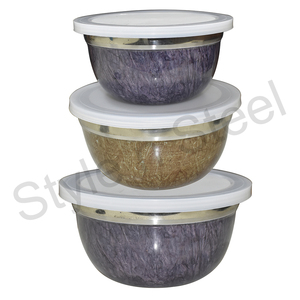 Stainless Steel Rice <b>Bowl</b> Marble Lid <b>Bowl</b> <b>Set</b> <b>of</b> 3 Pcs Stainless Steel Fascinating Price Wholesale Serving Salad <b>Mixing</b> Soup - Product Image 2