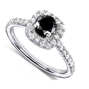 14พันทองสีขาว1.50TCW จริงรอบสีดำ Solitaire แหวนหมั้นเพชร - Product Image 1