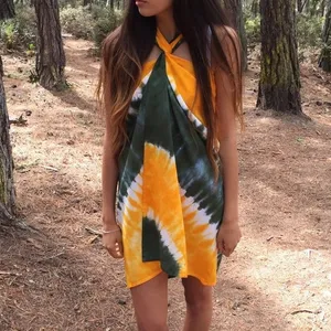 Vestido de banho multi-cores, vestido de praia verão para cobrir biquíni e roupa de praia sarongue