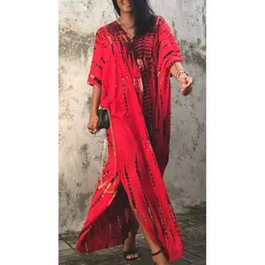 Женский длинный кафтан из вискозной ткани, свободное облегающее платье с Боковым Разрезом, рукавом до локтя и V-образным вырезом, коллекция 2019