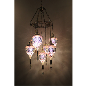 โคมไฟระย้าโมเสกแก้วตุรกีดีไซน์พิเศษแบบวงกลม 7 ดวง ใช้แก้วดึงขึ้นรูป ประหยัดพลังงาน ได้รับการรับรองมาตรฐาน CE สำหรับใช้ในบ้านและเชิงพาณิชย์ - Product Image 2