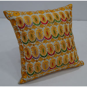 Custom Embroidered Handmade Cotton Decorative Cushion <b>Cover</b> Low MOQ Square Shape Plain Style <b>Sofa</b> Made in India - Product Image 2