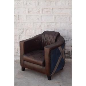 Sofá Chesterfield de estilo vintage de un solo asiento, muebles de hogar indios de cuero de lona para sala de estar - Product Image 1