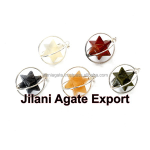 Colgante Estrella Merkaba de Ágata Natural, Hecho a Mano, Calidad Premium, con Mezcla de Gemas, Amuleto Giratorio, Estilo Arte Folclórico, Regalo de Boda - Product Image 2