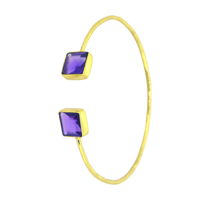 Piedra preciosa de amatista cuadrada, brazalete ajustable de Plata de Ley 925, joyería, brazalete clásico de moda para boda, compromiso, regalo - Product Image 3