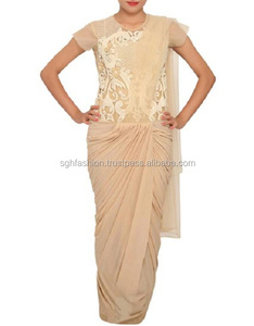 Vestidos Sari de poliéster tradicionales de diseñador para ropa de fiesta - Product Image 1