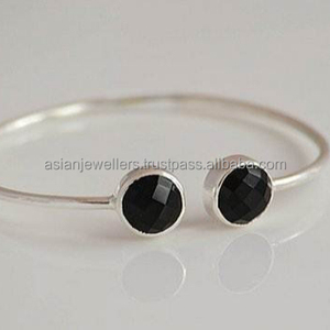 Pulsera de plata de ley 925, Gema de ónix negra, oro ajustable, vermeil - Product Image 1