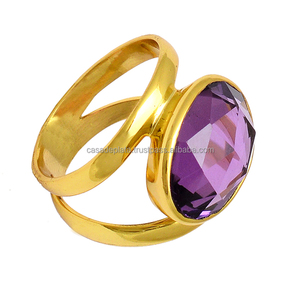 แหวนพลอยอเมทิสต์สุดวิเศษ925แหวนเงินสเตอร์ลิงพร้อมตัวเรือนชุบทองแหวนดีไซน์ล่าสุดสำหรับผู้หญิง - Product Image 2