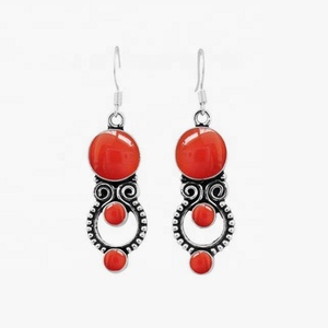 Trendy Vintage Design Solid 925 Sterling Silver Indian Christian <b>Red</b> Carnelian <b>Earrings</b> Fine Jewelry 925 Bulk Wholesale Supplier - Product Image 1