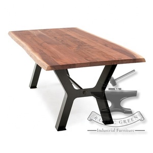 Mesa de comedor con borde vivo de diseño Industrial, patas de Metal duraderas, parte superior de madera, tamaño personalizado, Color, sala de estar, cocina, restaurante - Product Image 6